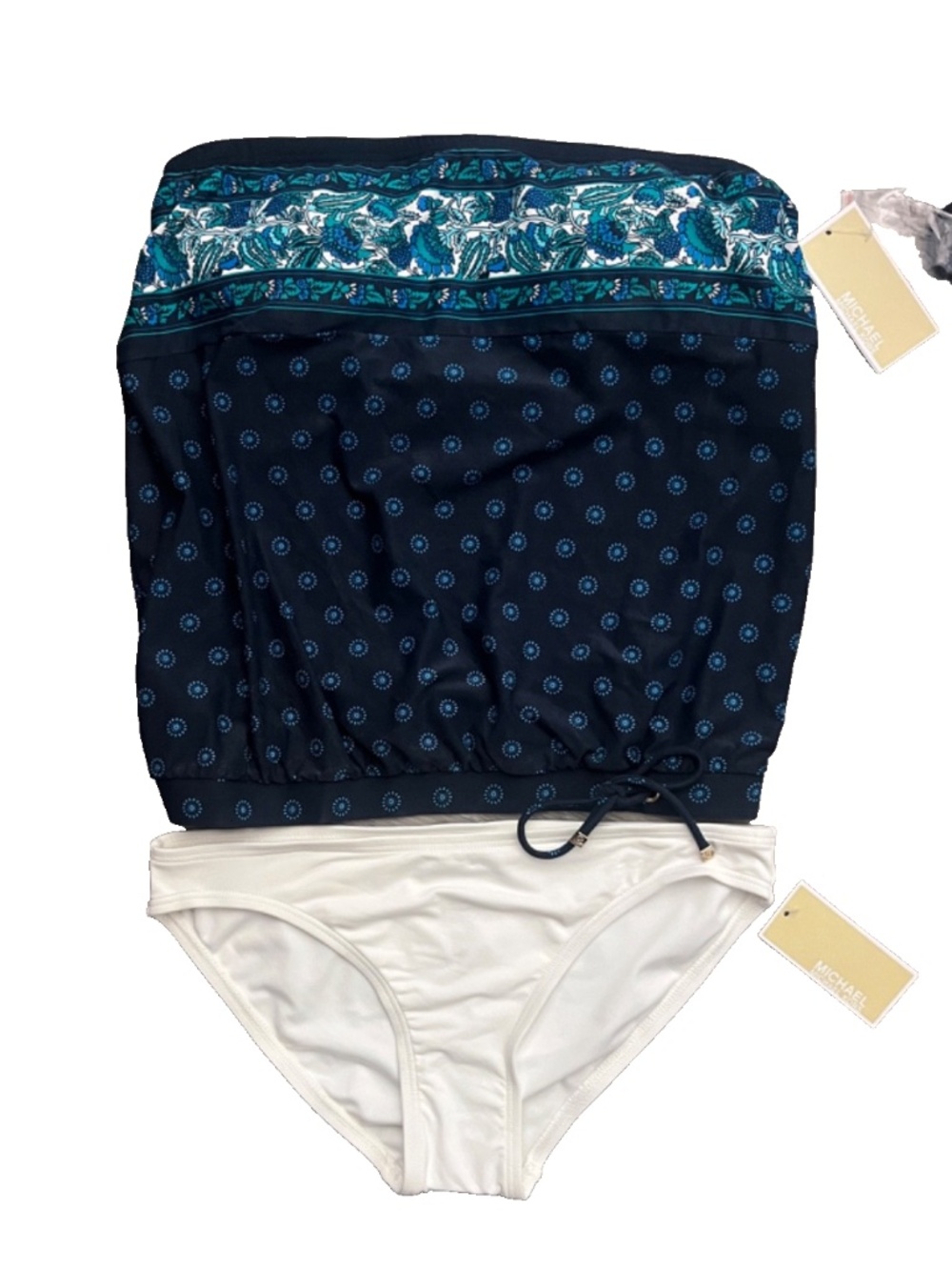 Michael Kors Blue Blousen Tankini & White Classic Hipster Bikini Bottoms Size S